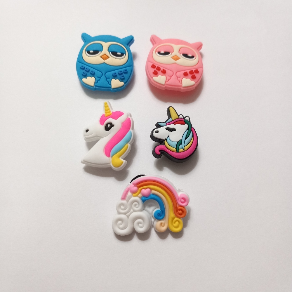 Owls, Unicorns, and Rainbow CROCS Charms, Set of 5 NWOT